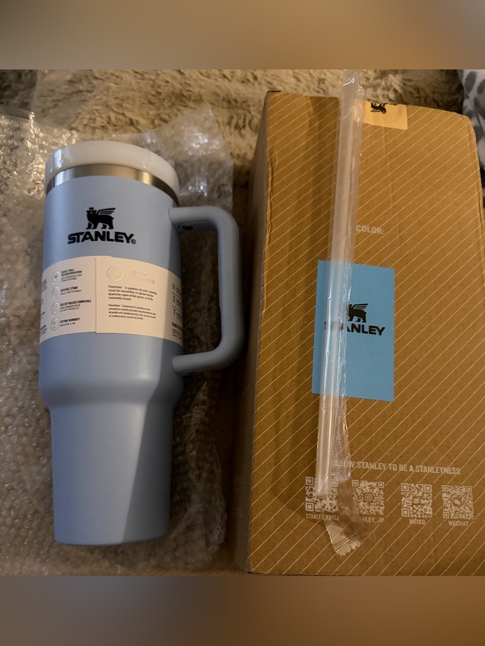 Stanley Sky Blue 40 Oz H2.0 Cup,Stainless Insulated Tumbler, Lid & Straw-NIB🩵